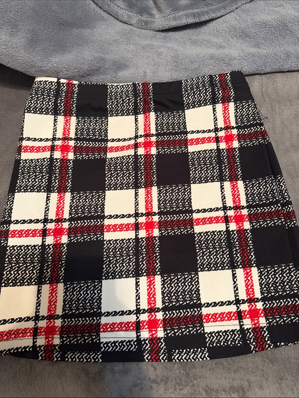 Plaid Mini Skirt in Black, White & Red